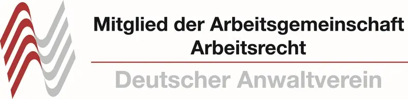 Logo der Mitgliedschaft in der Arbeitsgemeinschaft Arbeitsrecht des Deutschen Anwaltvereins mit roten und grauen Wellenlinien.